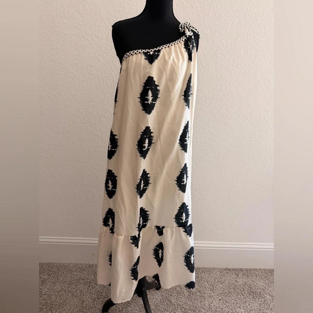 Asymmetrical One-Shoulder Ikat Print Midi Dress | Boho Chic